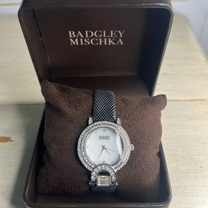Badgley Mischka BA/1279WMBK Ladies Crystal Accented Watch w/ MOP Dial